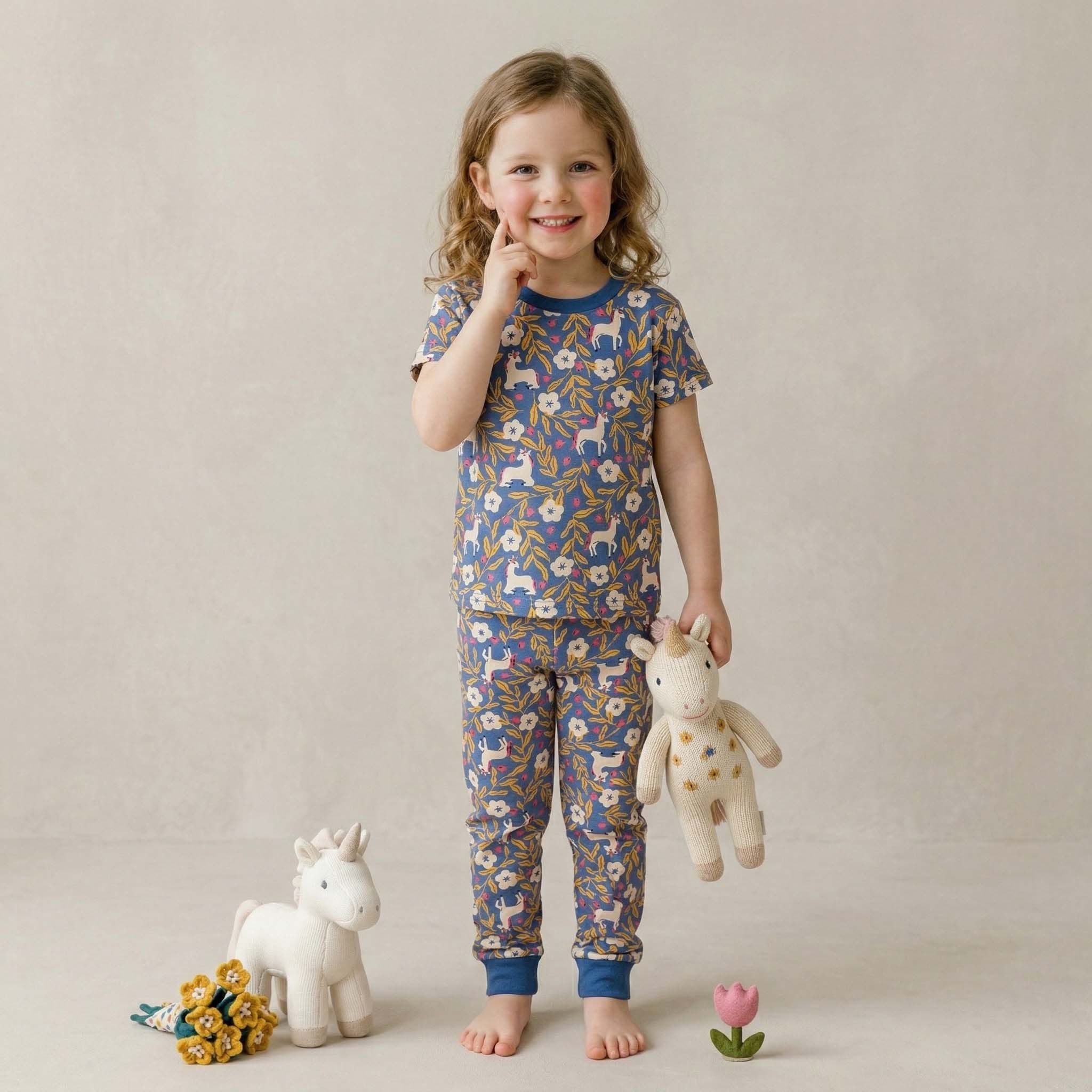 Unicorn Love Girls Short Sleeves Pajama Set - Blue