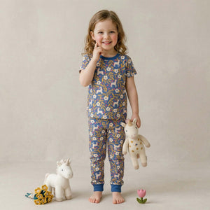 Unicorn Love Girls Short Sleeves Pajama Set - Blue