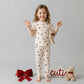Cutie Bow Girls Short Sleeves Pajama Set - Cream