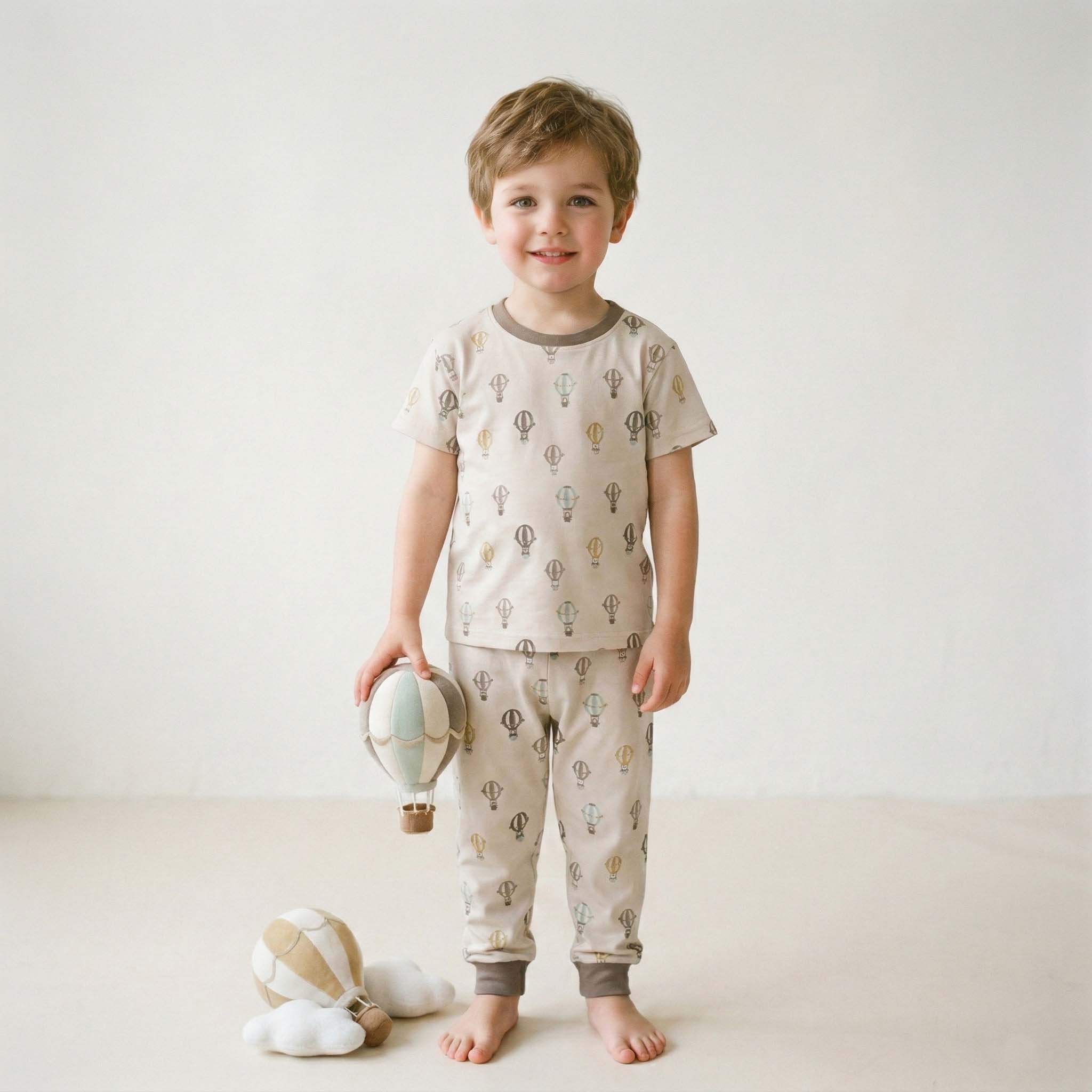Hot Air Balloon Boys Pajama Set - Light Brown