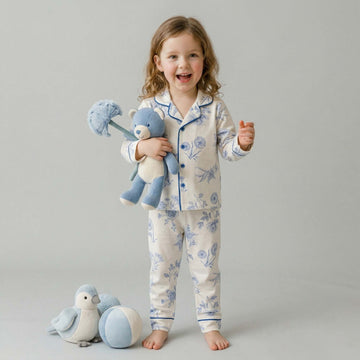 Dandelions Girls Button Pajama Set - White & Blue