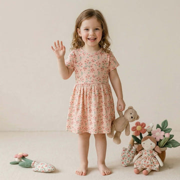 Floral Daydream Girls Frock - Peach