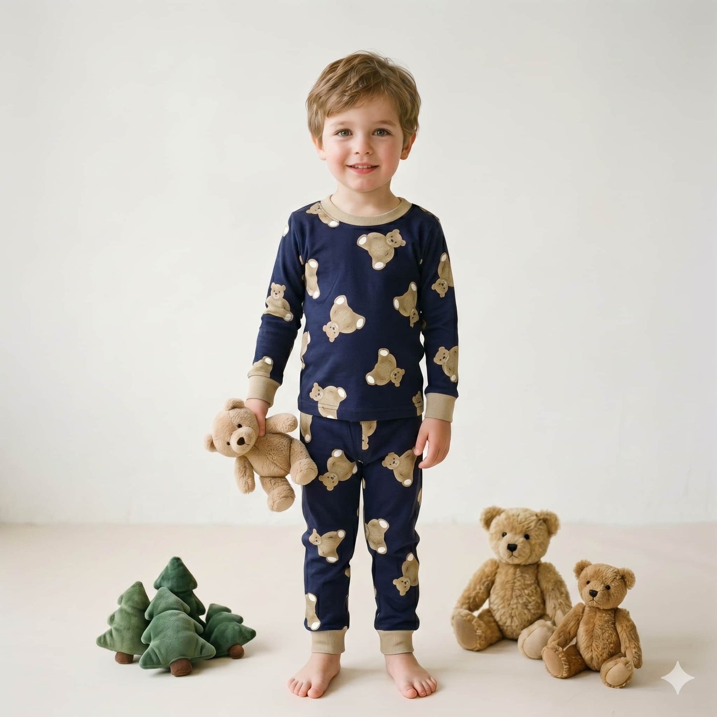 Teddy Hugs Boys Full Sleeves Pajama Set - Navy Blue