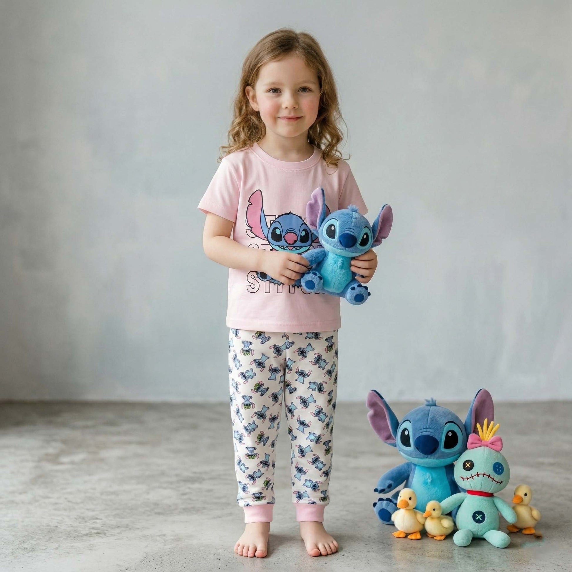 Stitch Girls Half Sleeves Pajama Set - Pink