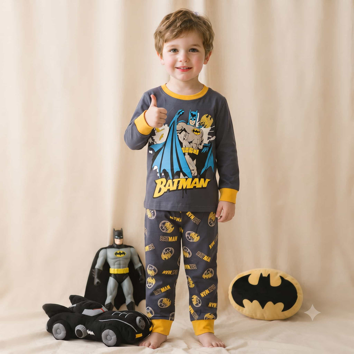 Batman Boys Full Sleeves Pajama Set – Charcoal Grey