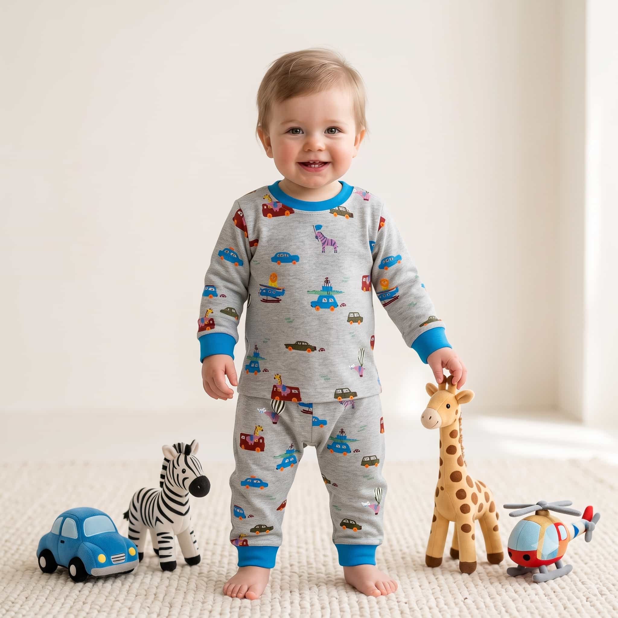 Happy Wheels Baby Boys Full Sleeves Pajama Set – Grey
