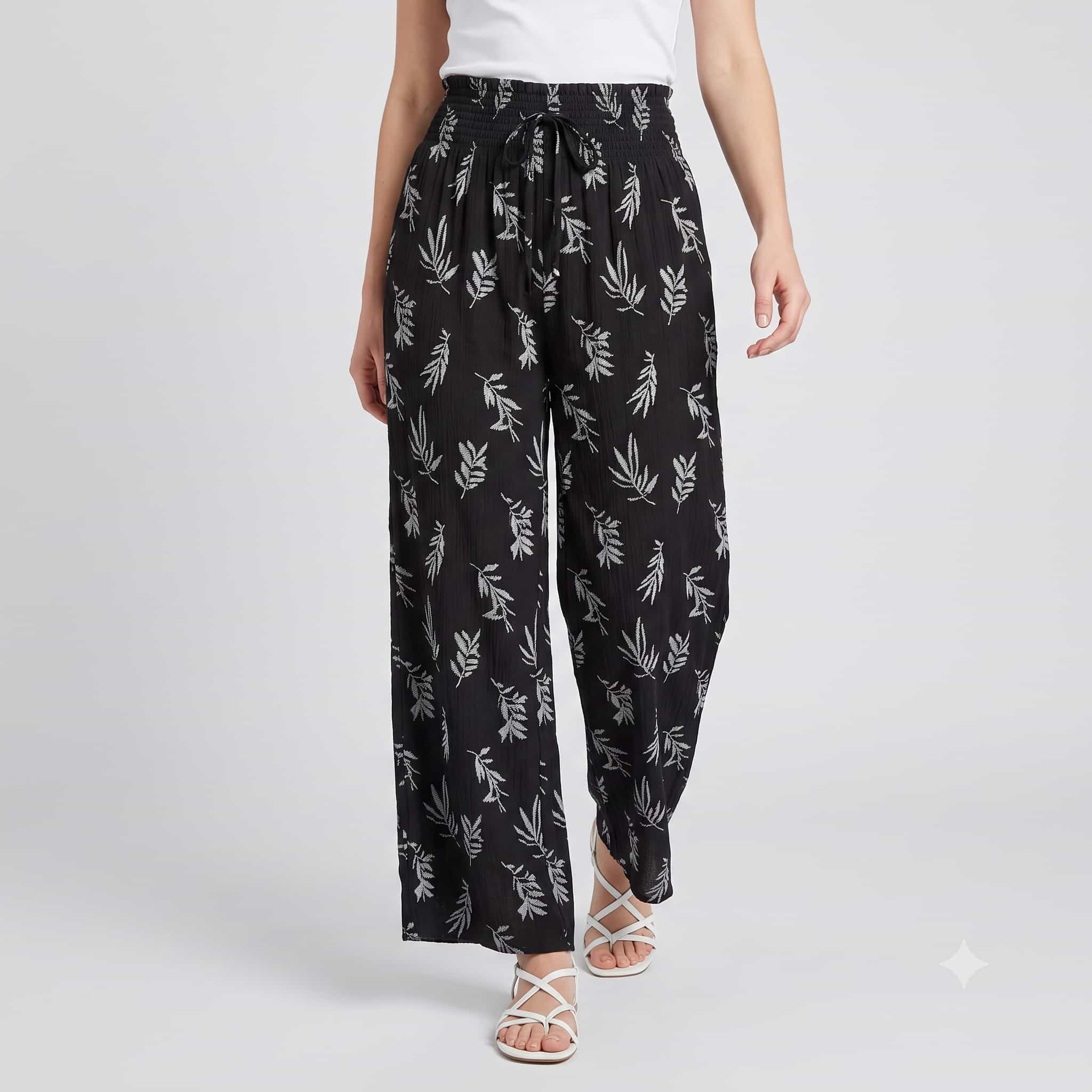Midnight Fern Plazzo Women Pants - Black