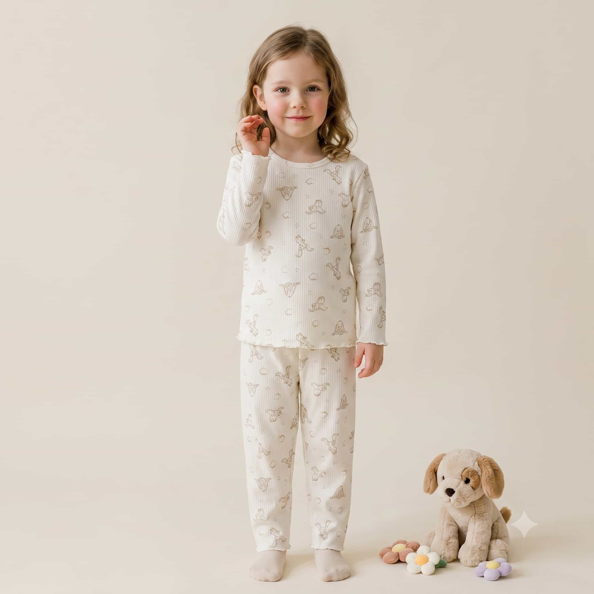 Doodle Girls Full Sleeves Pajama Set – Cream