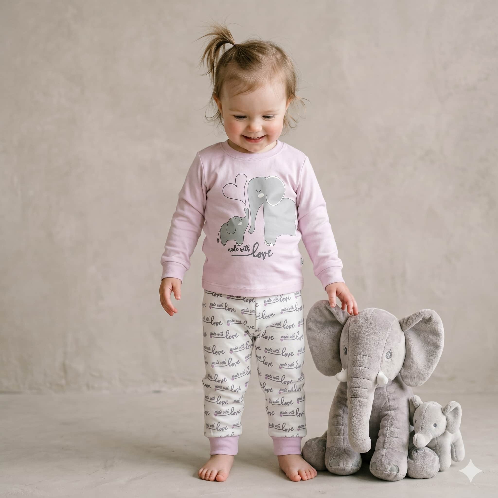 Elephant Love Baby Girls Full Sleeves Set with - Pink