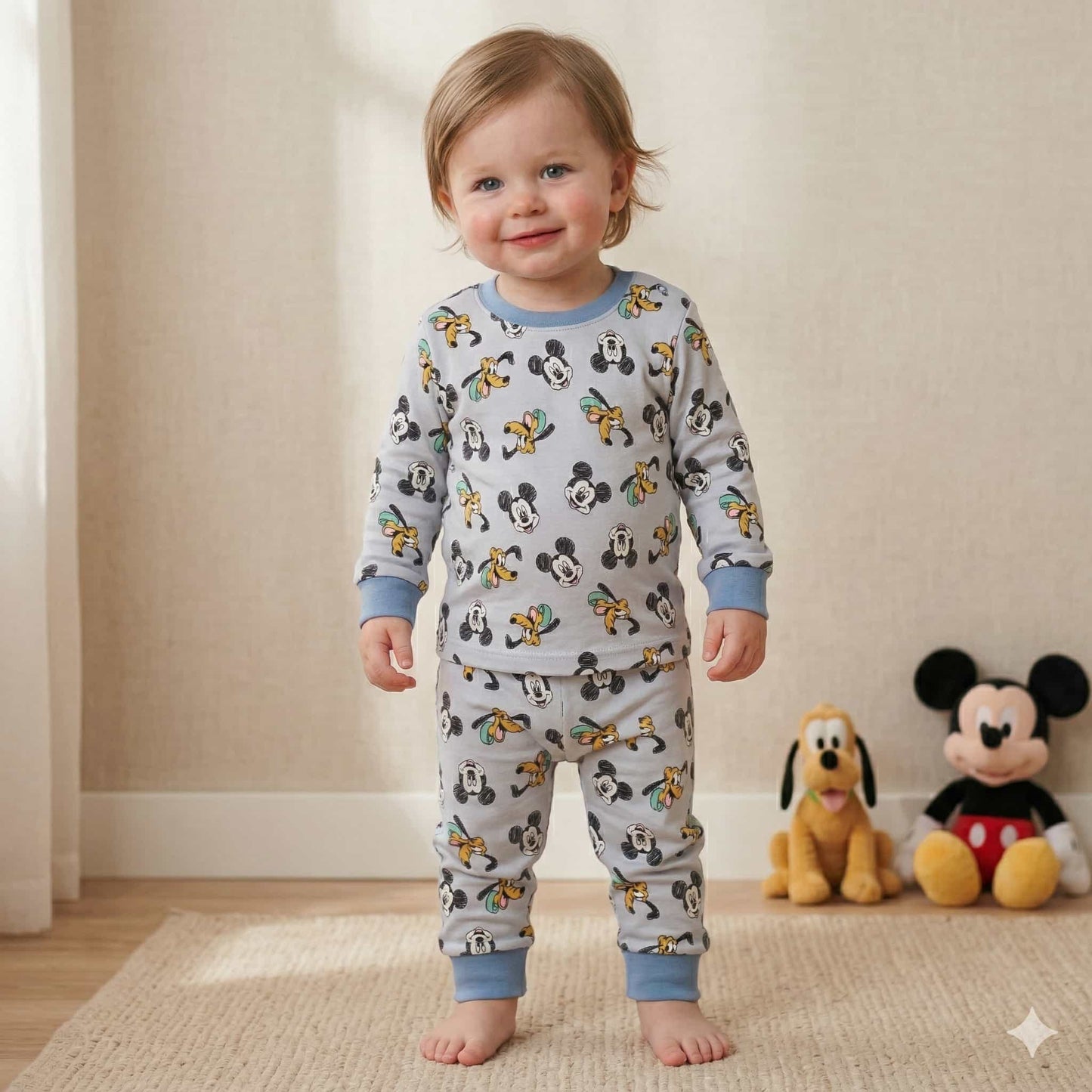 Mickey Tony Baby Boy Full Sleeves Pajama Set- Grey