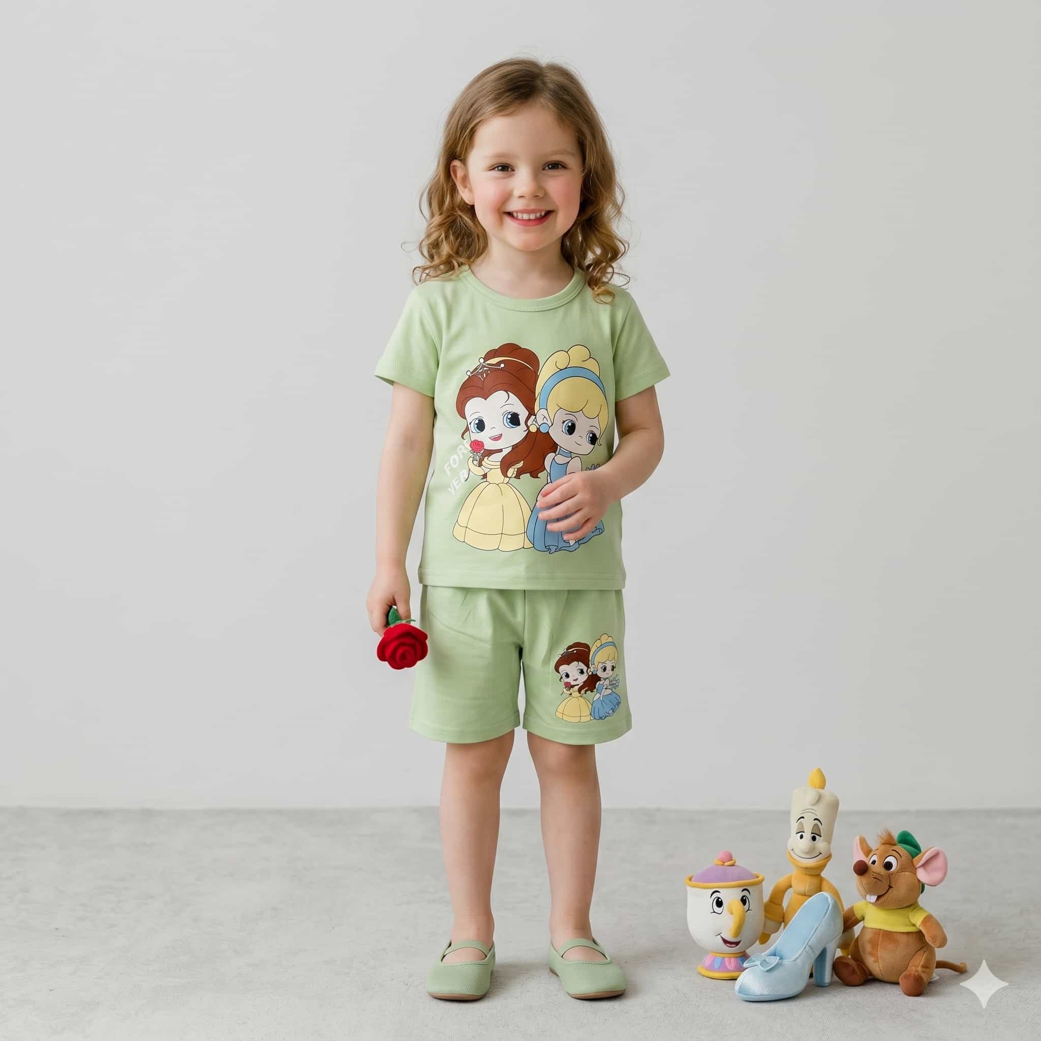 Princess Bloom Girls Half Sleeves Short Set - Mint Green