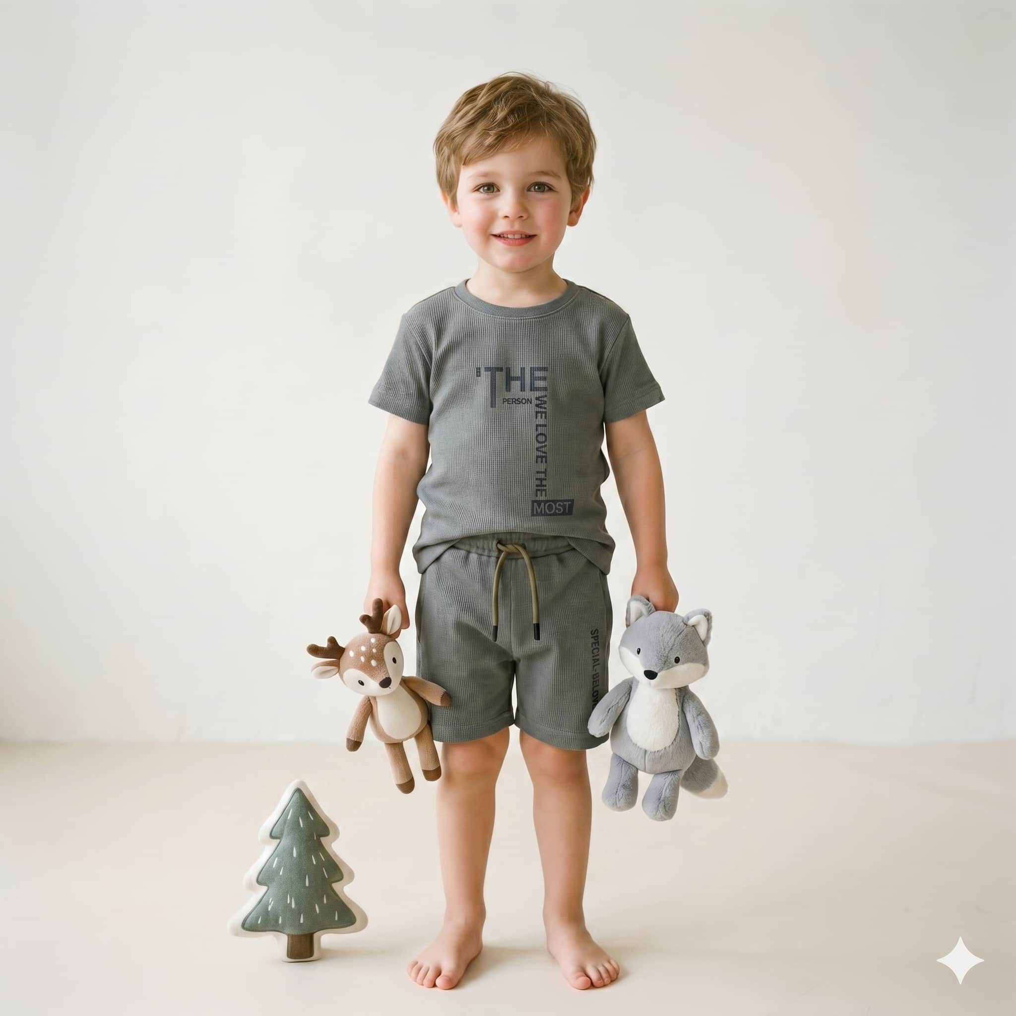 Olive Edge Boys Half Sleeves Short Set - Green