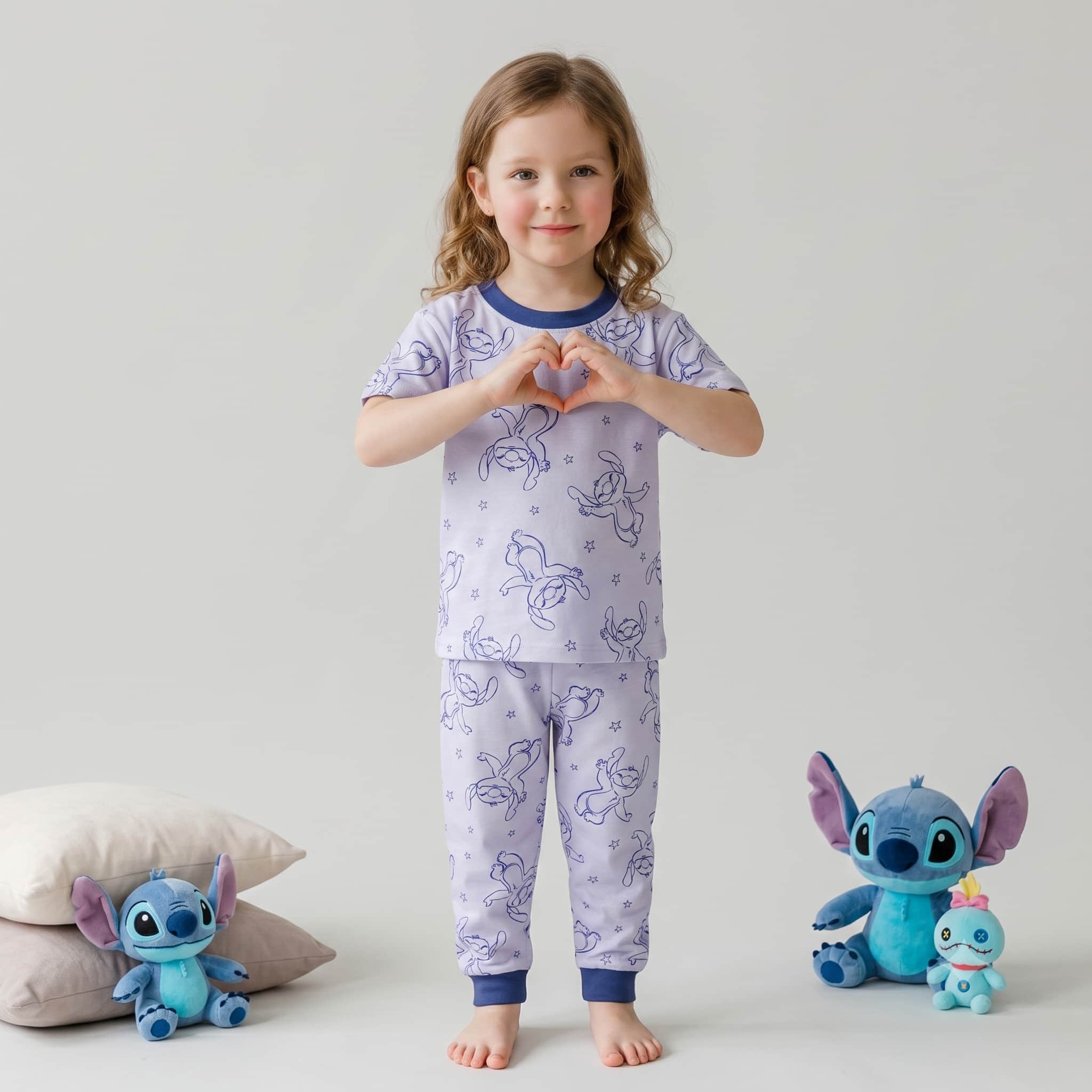 Stitch Girls Half Sleeves Pajama Set - Lavender