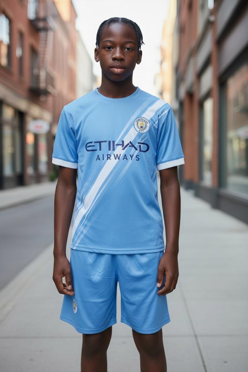 Manchester Boys Short Set - Light Blue & White
