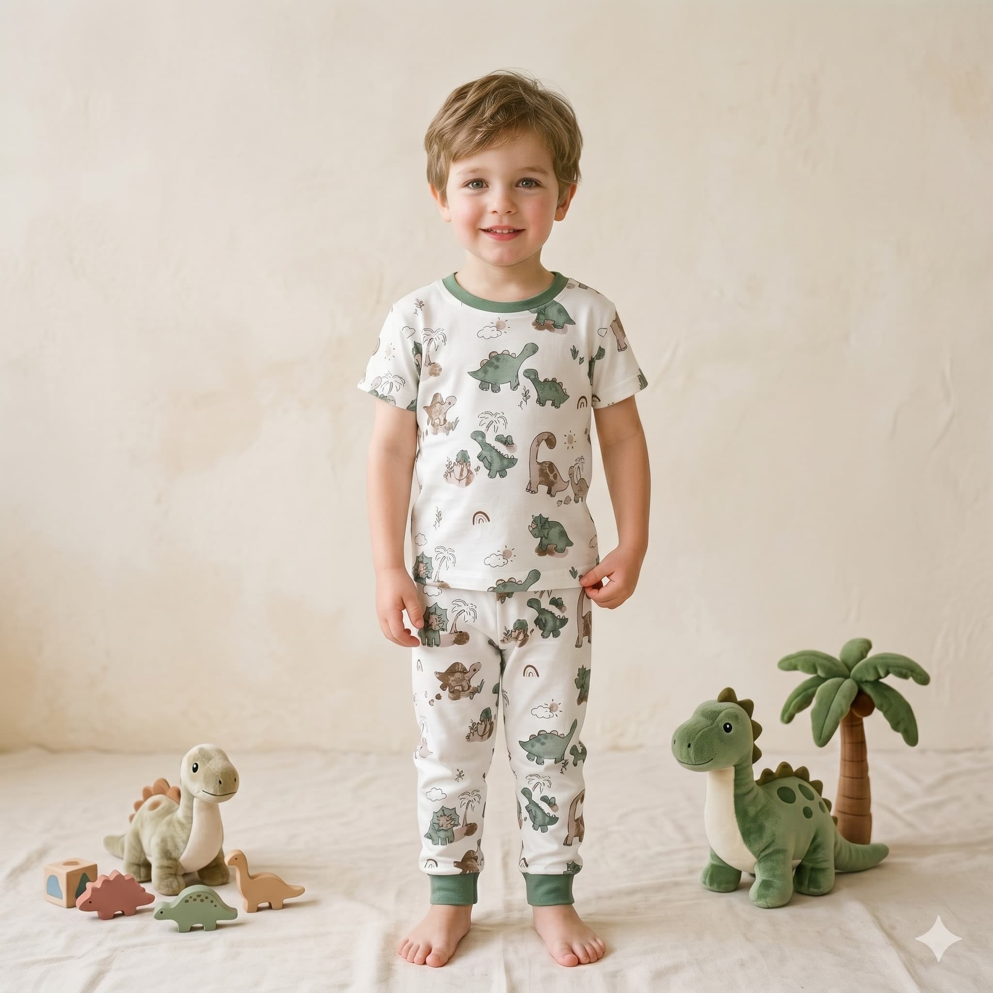 Jurassic Joy Boys Half Sleeves Pajama Set - White