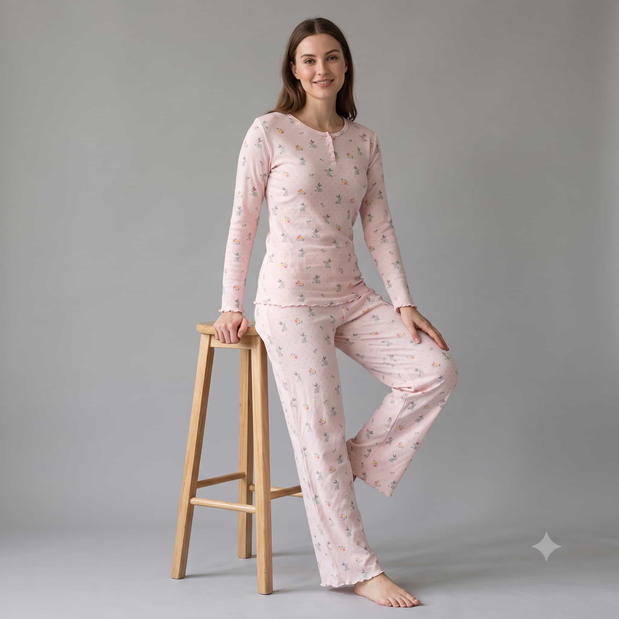 Bunny Meadow Women Full Sleeves Pajama Set - Pink