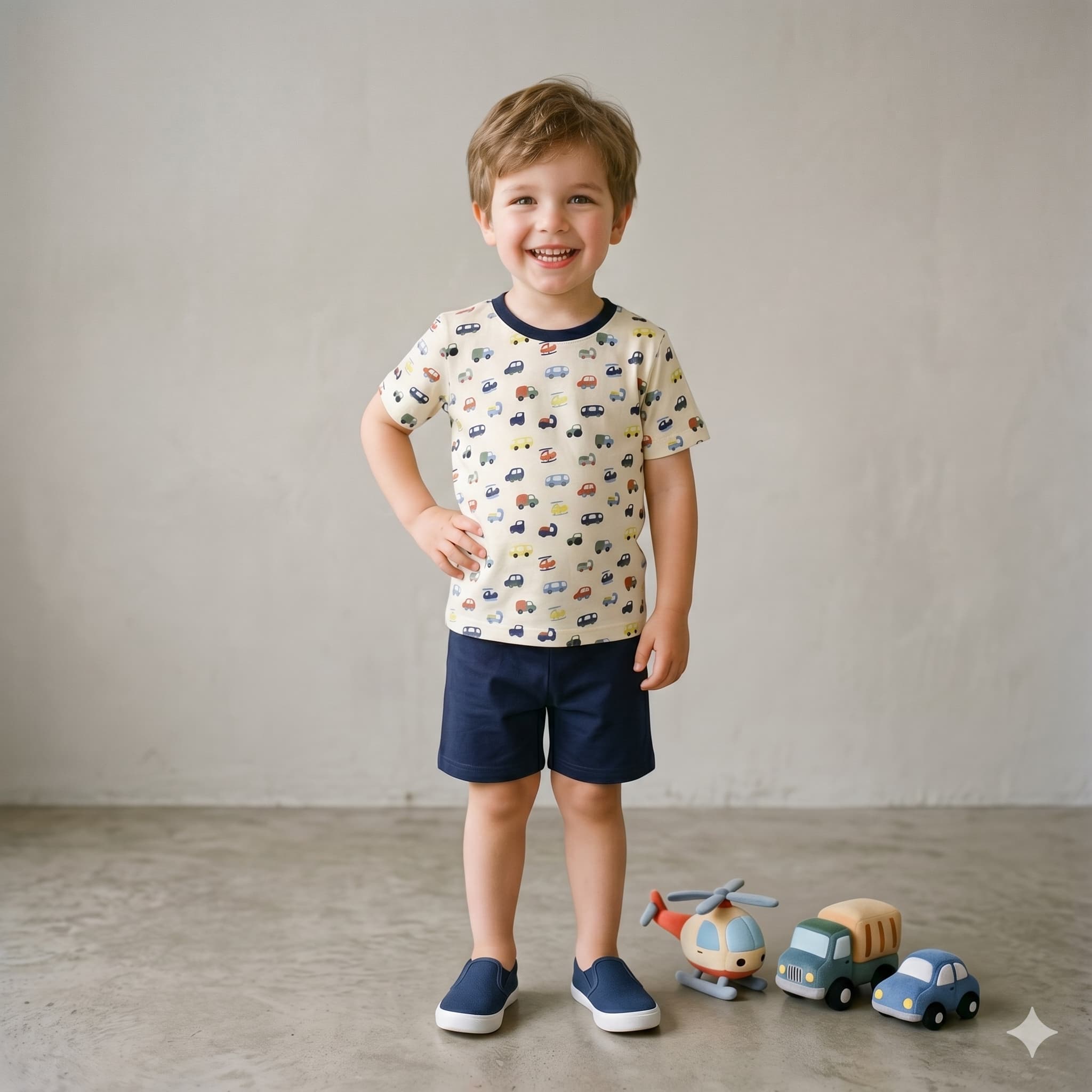 Tiny Wheels Boys Half Sleeves Short Set - Cream