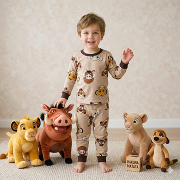 Safari Smiles Boys Full Sleeves Pajama Set – Beige