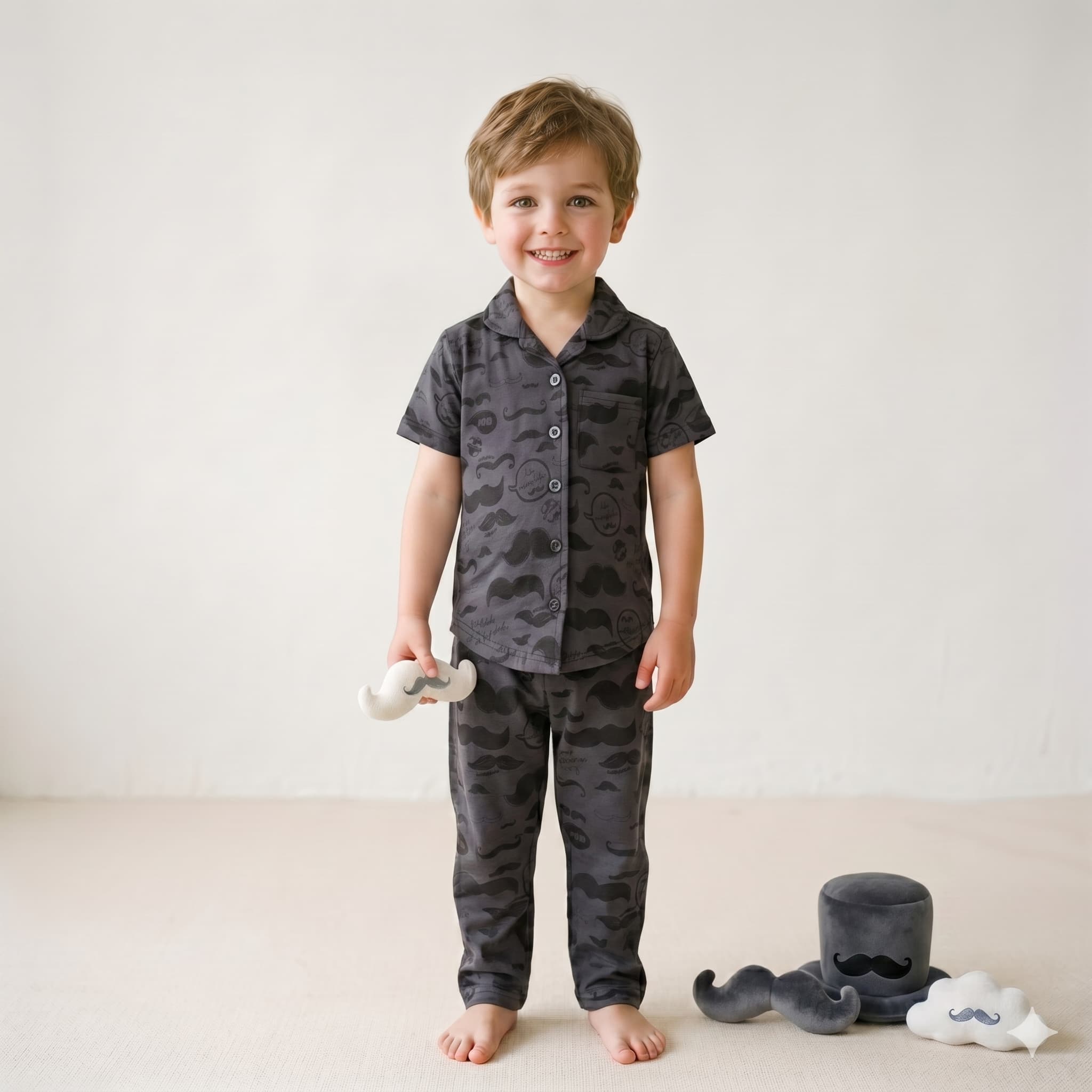 Dapper Dreams Half sleeves Boys Button Pajama Set -