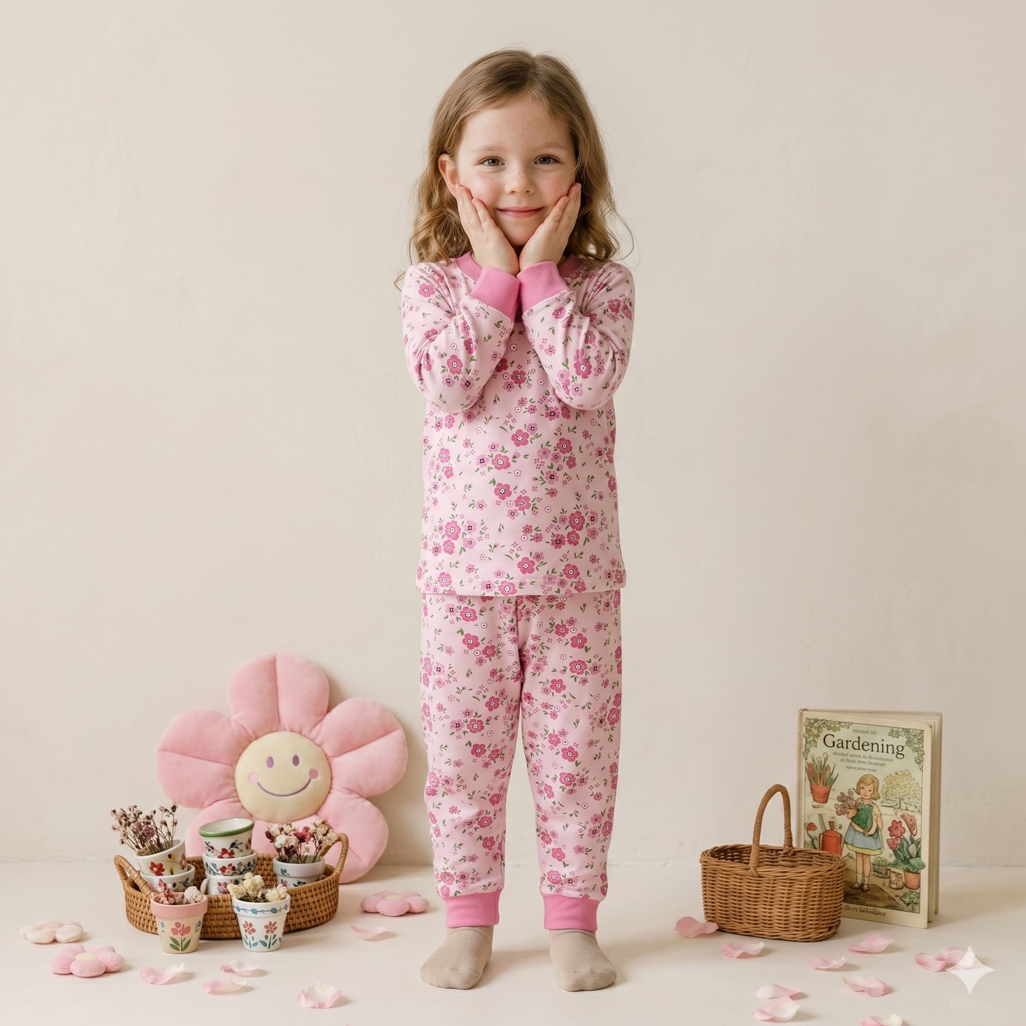 Blossom Breeze Girls Full Sleeves Pajama Set - Pink