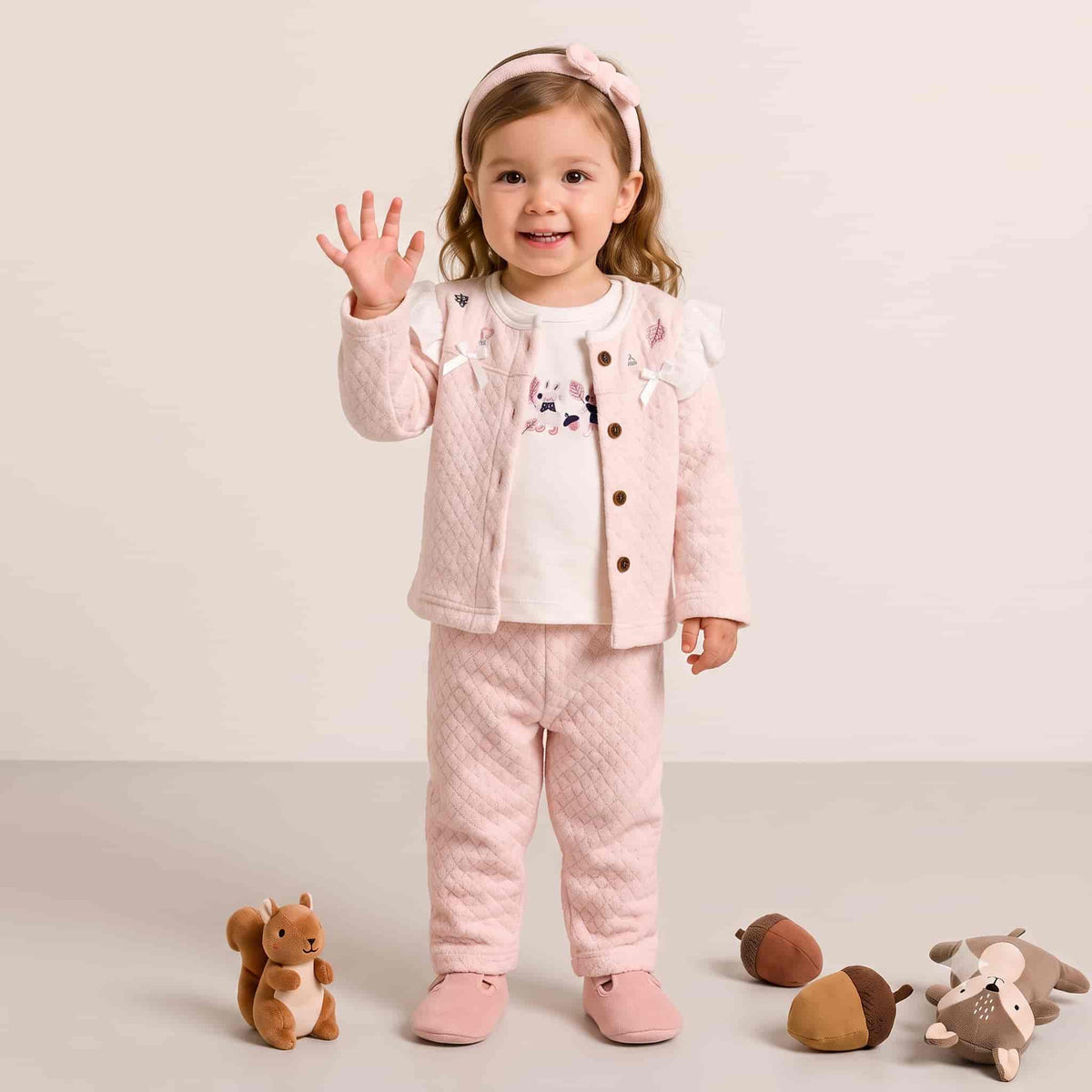 Bunny Bliss Baby Girls Winter Full Sleeves Pajama Set – Blush Pink & Cream
