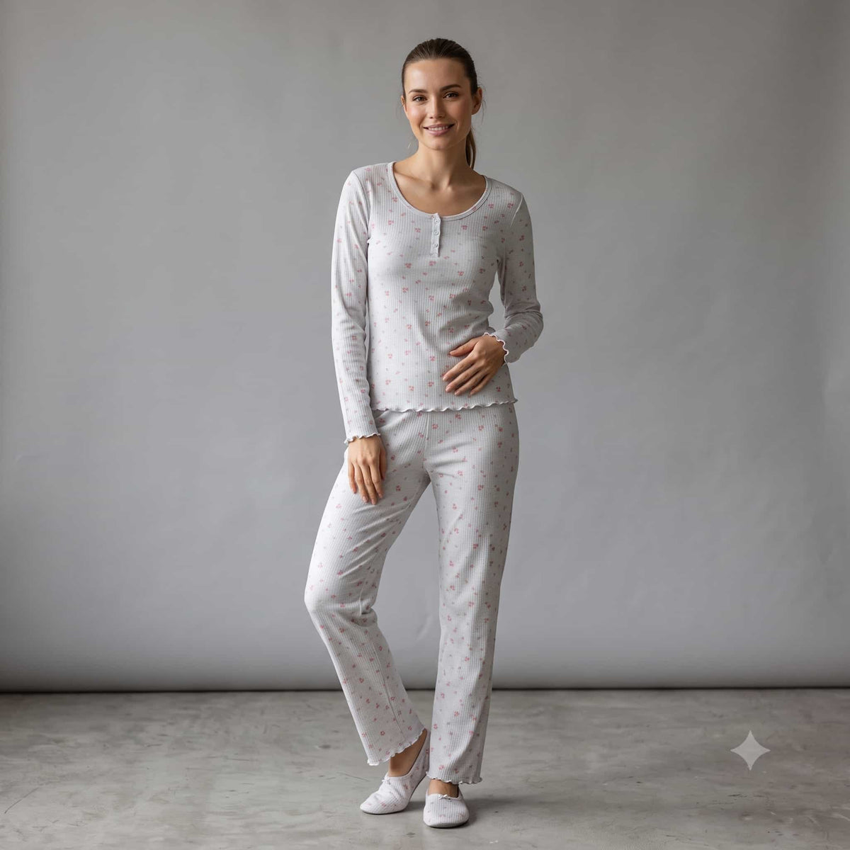 Blush Bloom Women Full Sleeves Pajama Set – White