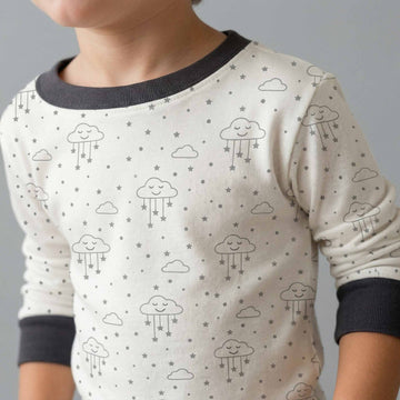 Clouds & Stars Boys Full Sleeves Pajama Set - White