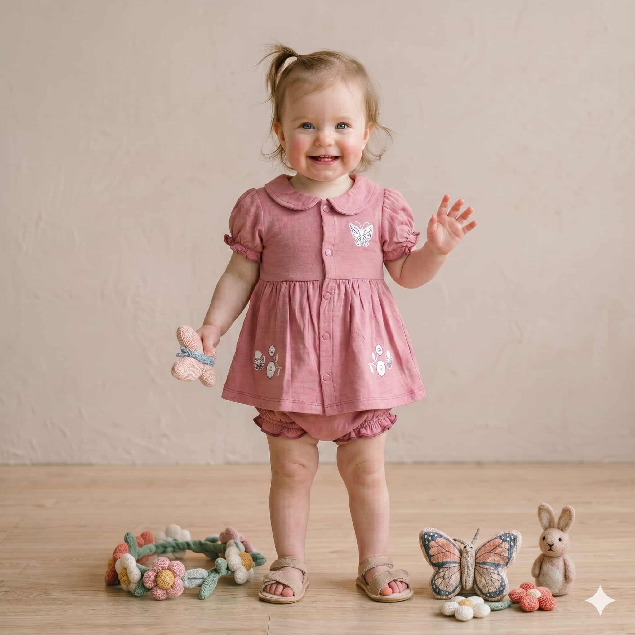Butterfly Blush Baby Girls Half Sleeves Set - Pink