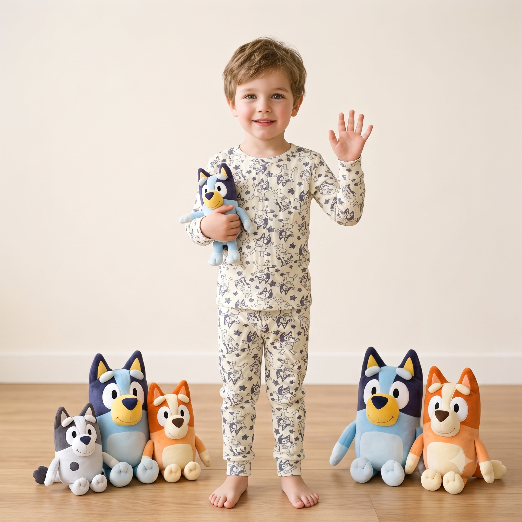 Starry Pup Boys Full Sleeves Pajama Set - Cream
