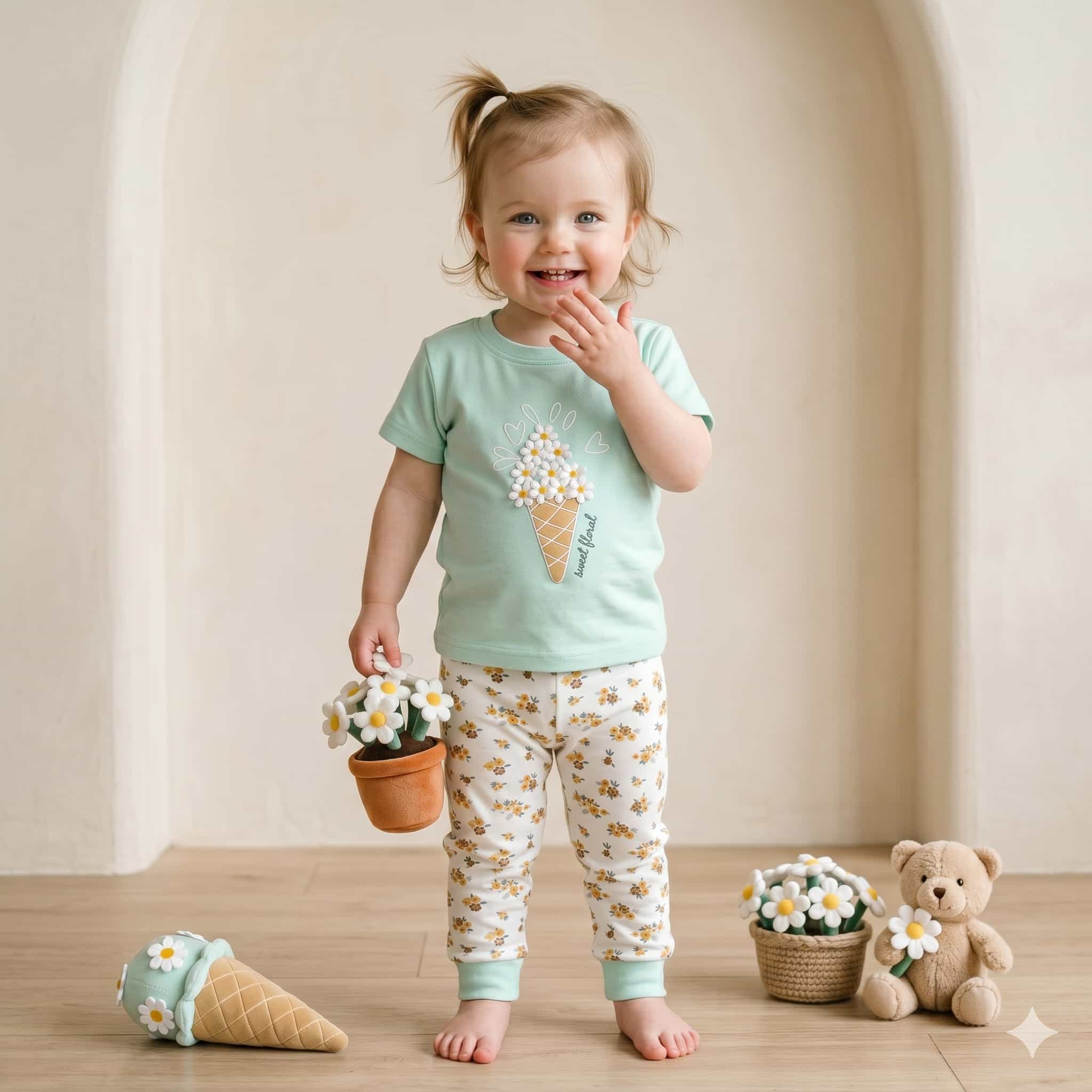 Sweet Bloom Baby Girls Half Sleeves set - Lime