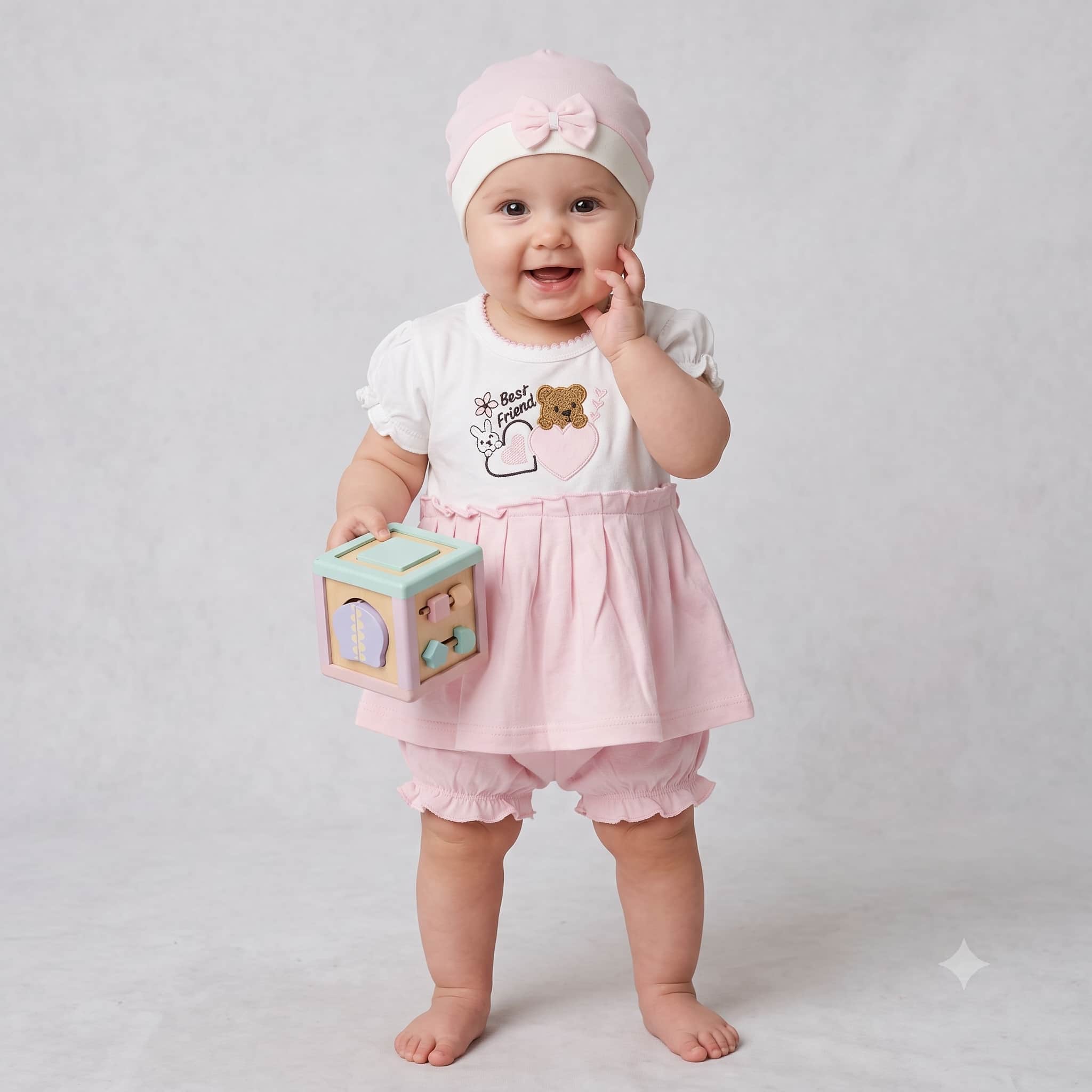 Best Friend Baby Girls Frock Set - White