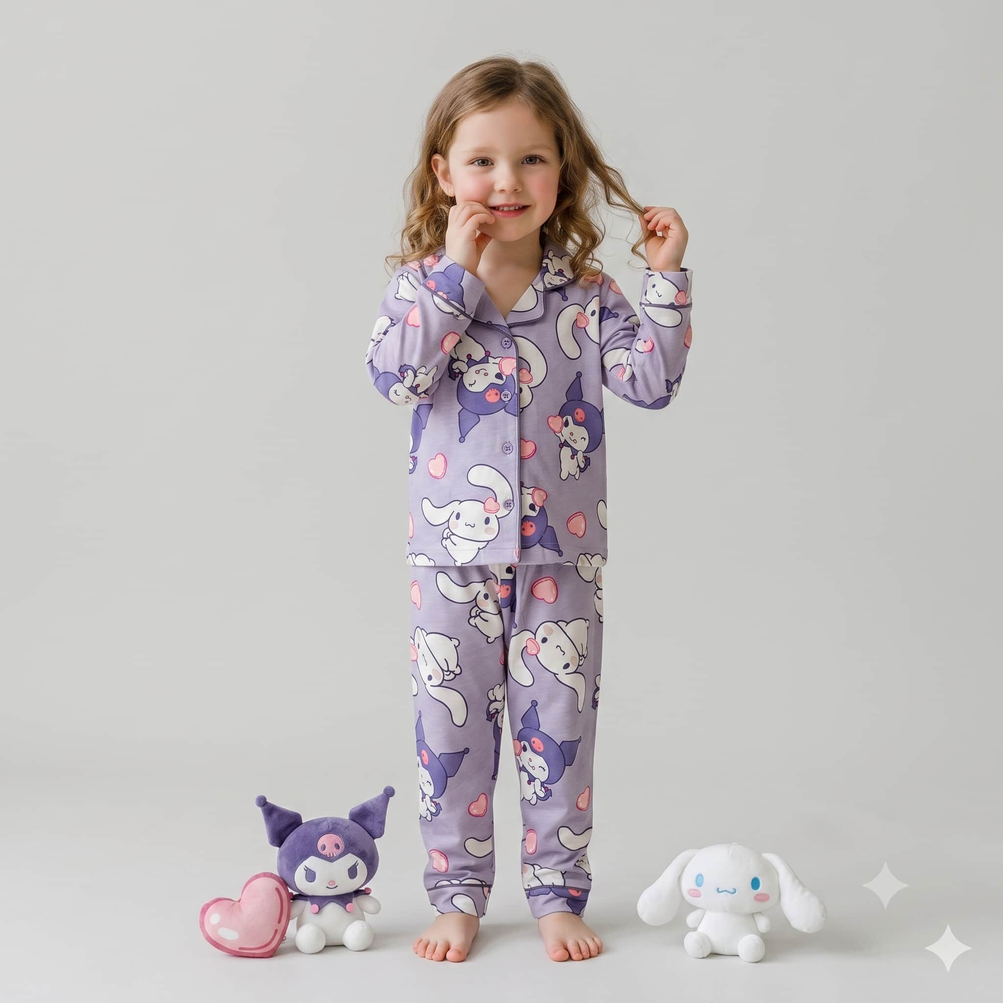 Kuromi Girls Full Sleeves Pajama Set – Lavender