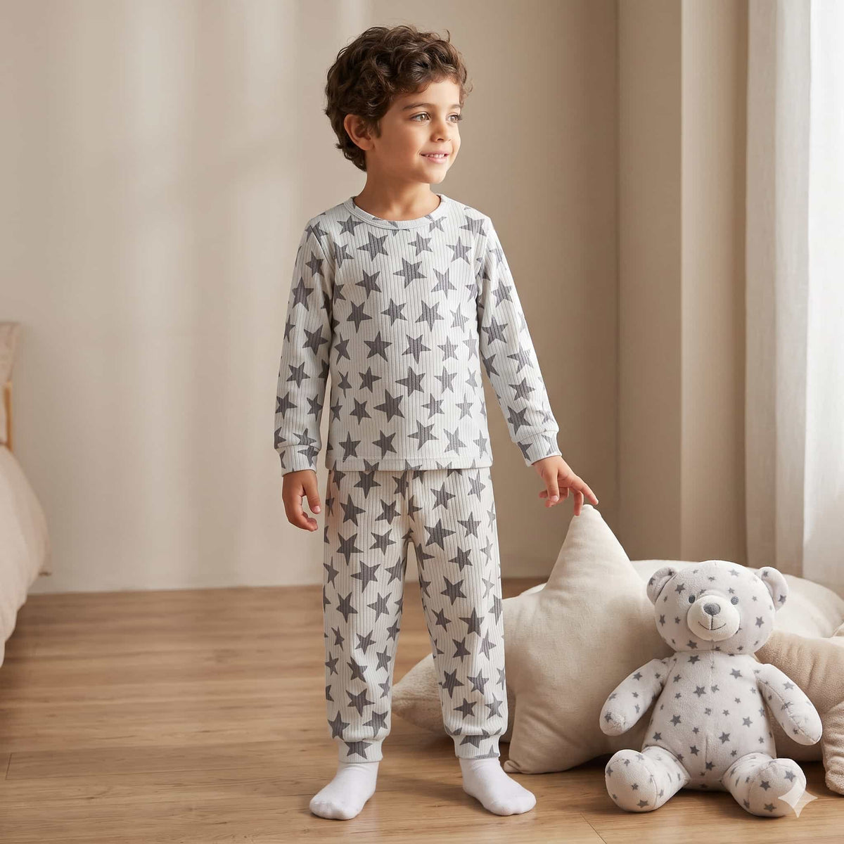 Stellar Nights Boys Full Sleeves Pajama Set – Ivory White
