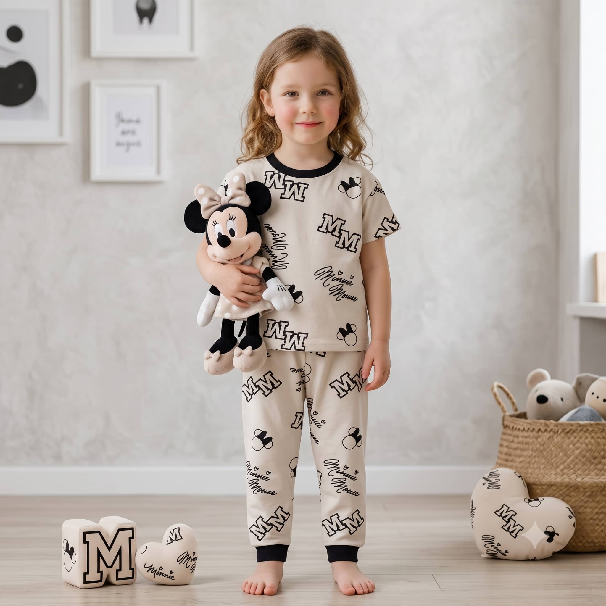 Minnie Mouse Girls Half Sleeves Pajama Set – Off White