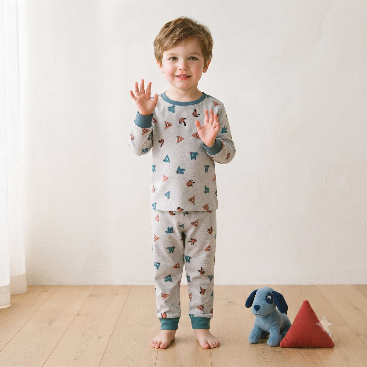 Quirky Critters Boys Full Sleeves Pajama Set - Grey