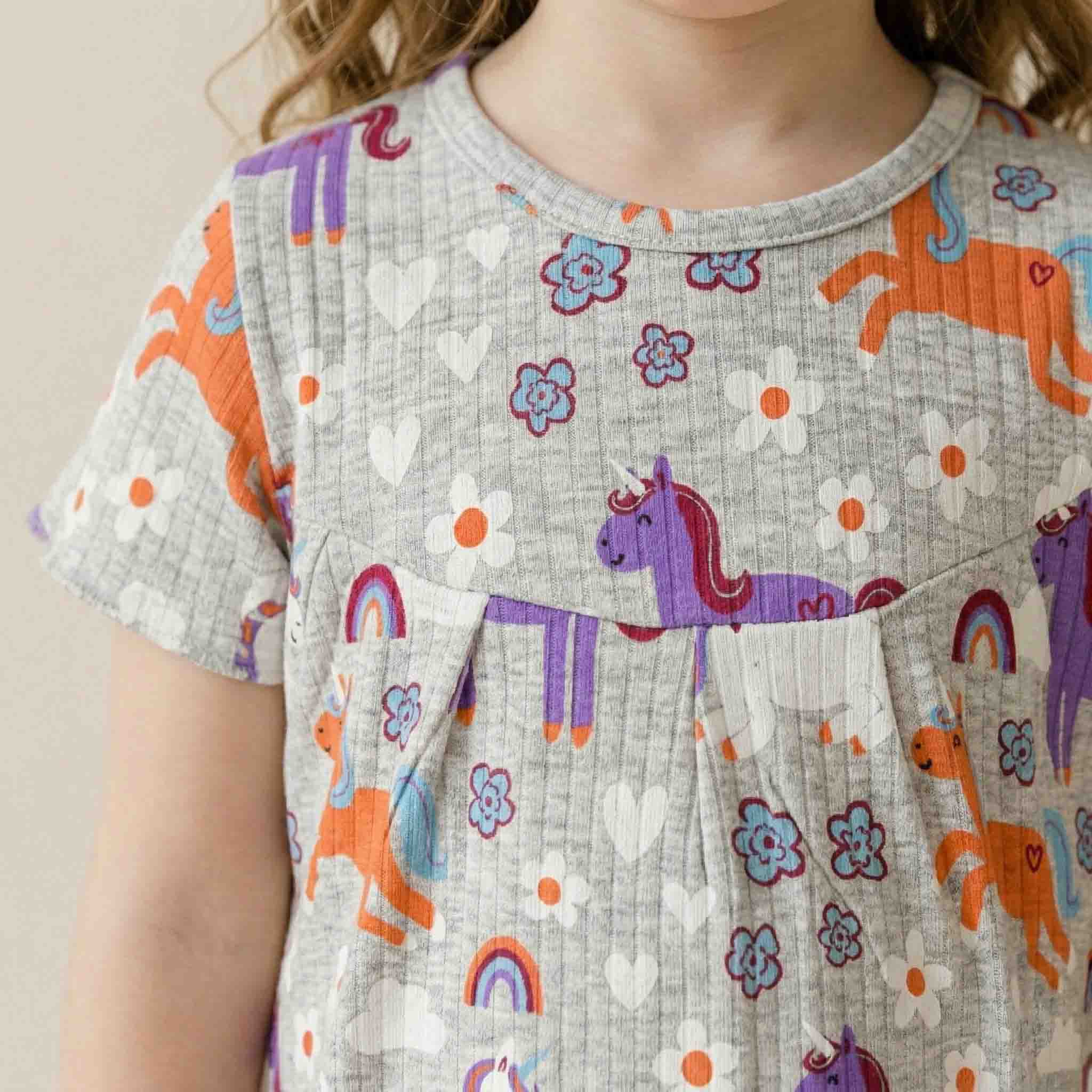 Unicorn Bliss Girls Pajama Set - Grey