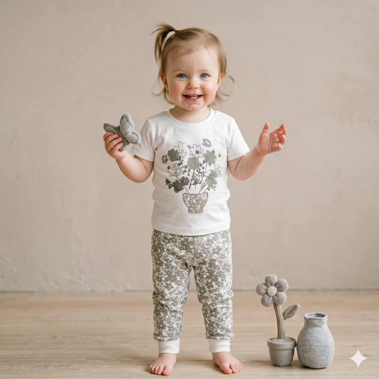 Vintage Bloom Half Sleeves Baby Girl Pajama  set - White