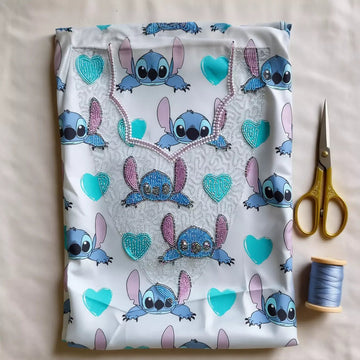 Stitch Heart Girls Embroidered Mukhawir - Blue