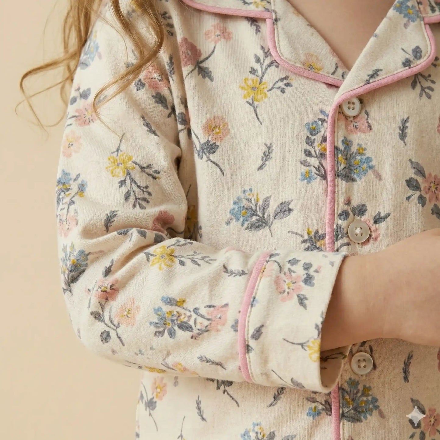Blossom Flower Girls Button Pajama Set- Cream