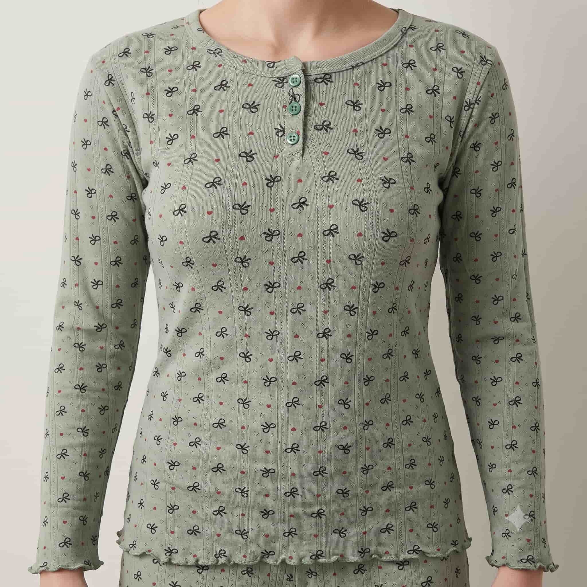 Ribbon Heart Women Full Sleeves Pajama Set - Green