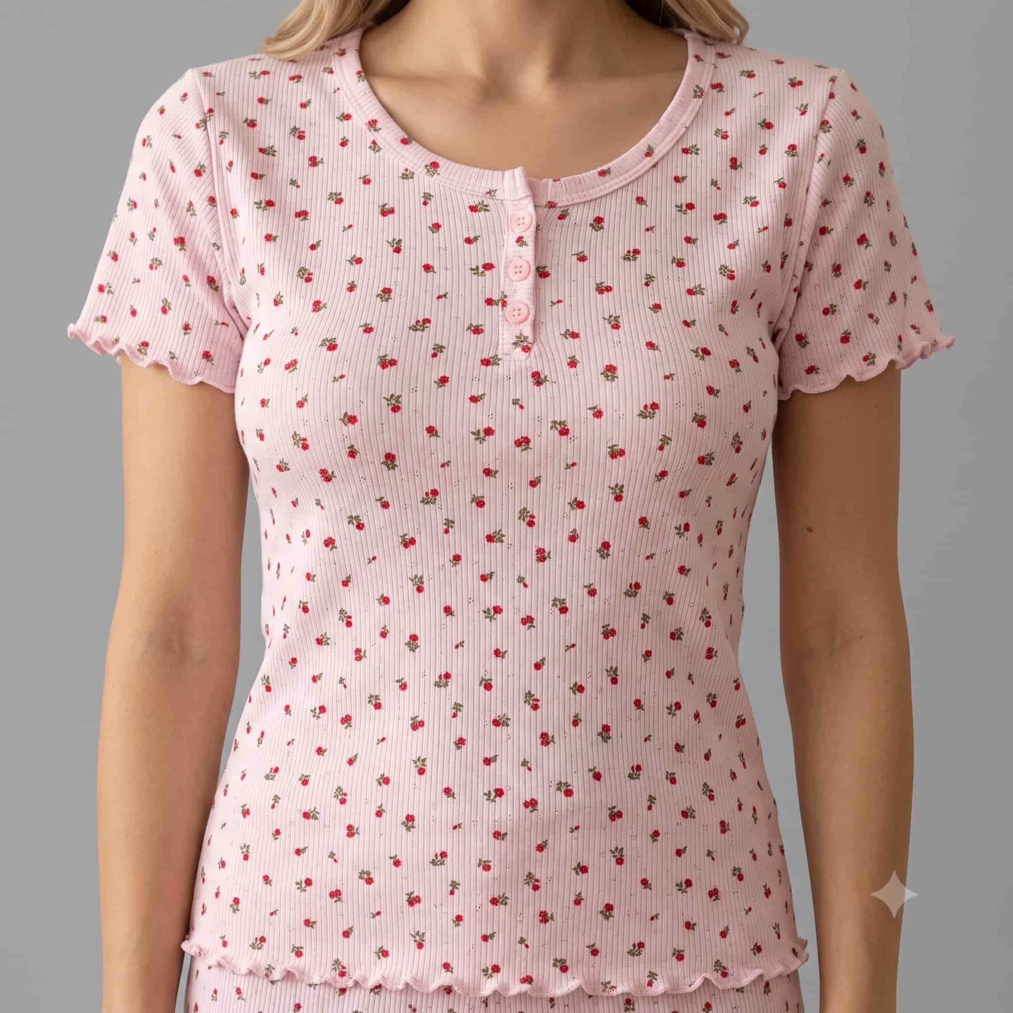 Rosy Charm Women Half Sleeves Pajama Set – Baby Pink