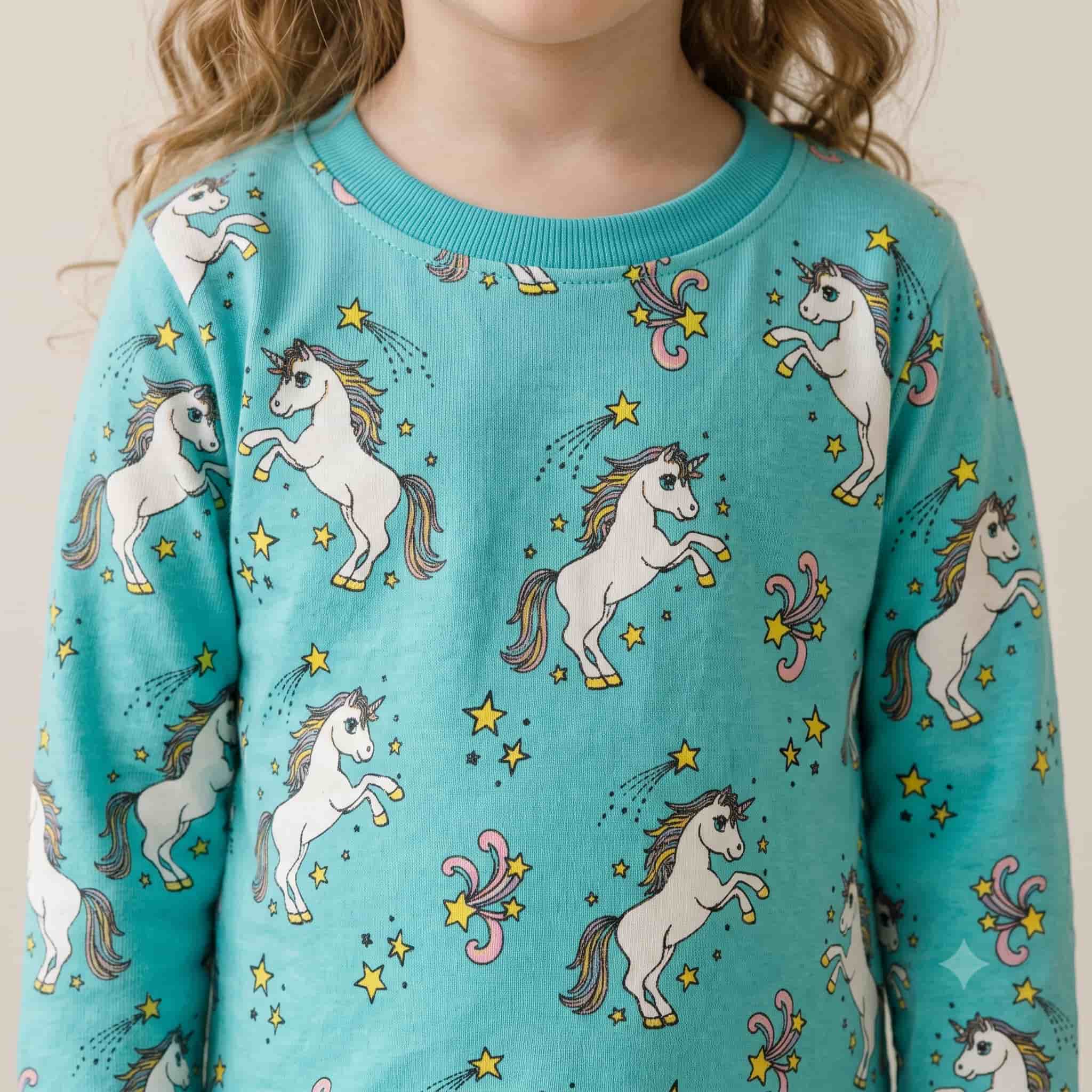Unicorn Girls Full Sleeves Pajama Set - Teal