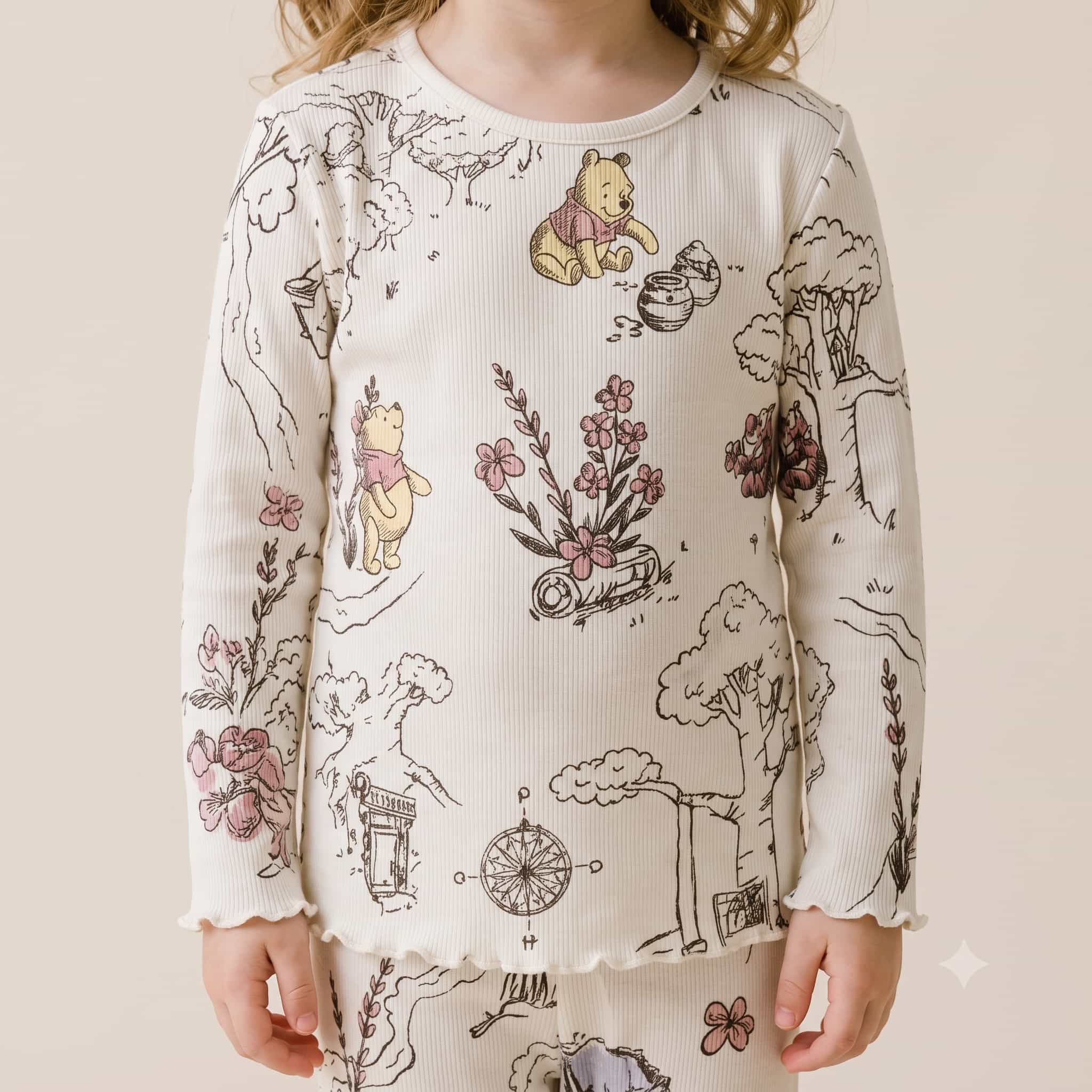 Pooh Girls Full Sleeves Pajama Set – Cream