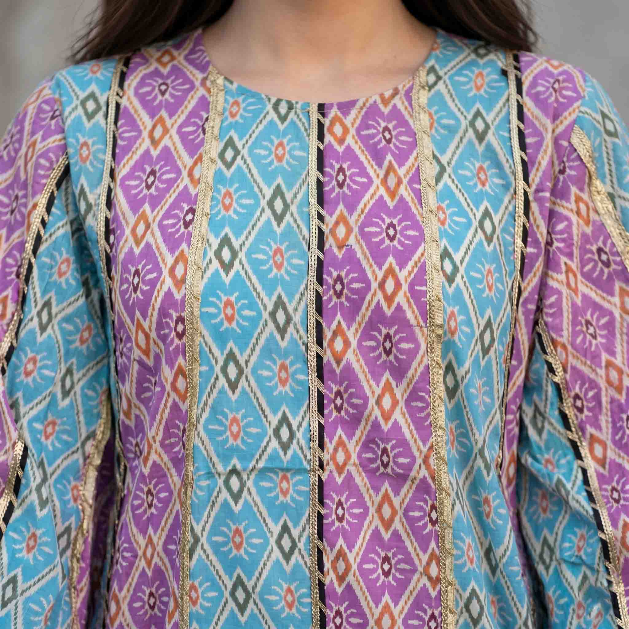 Diamond Motif Print Women Darra - Blue & Purple