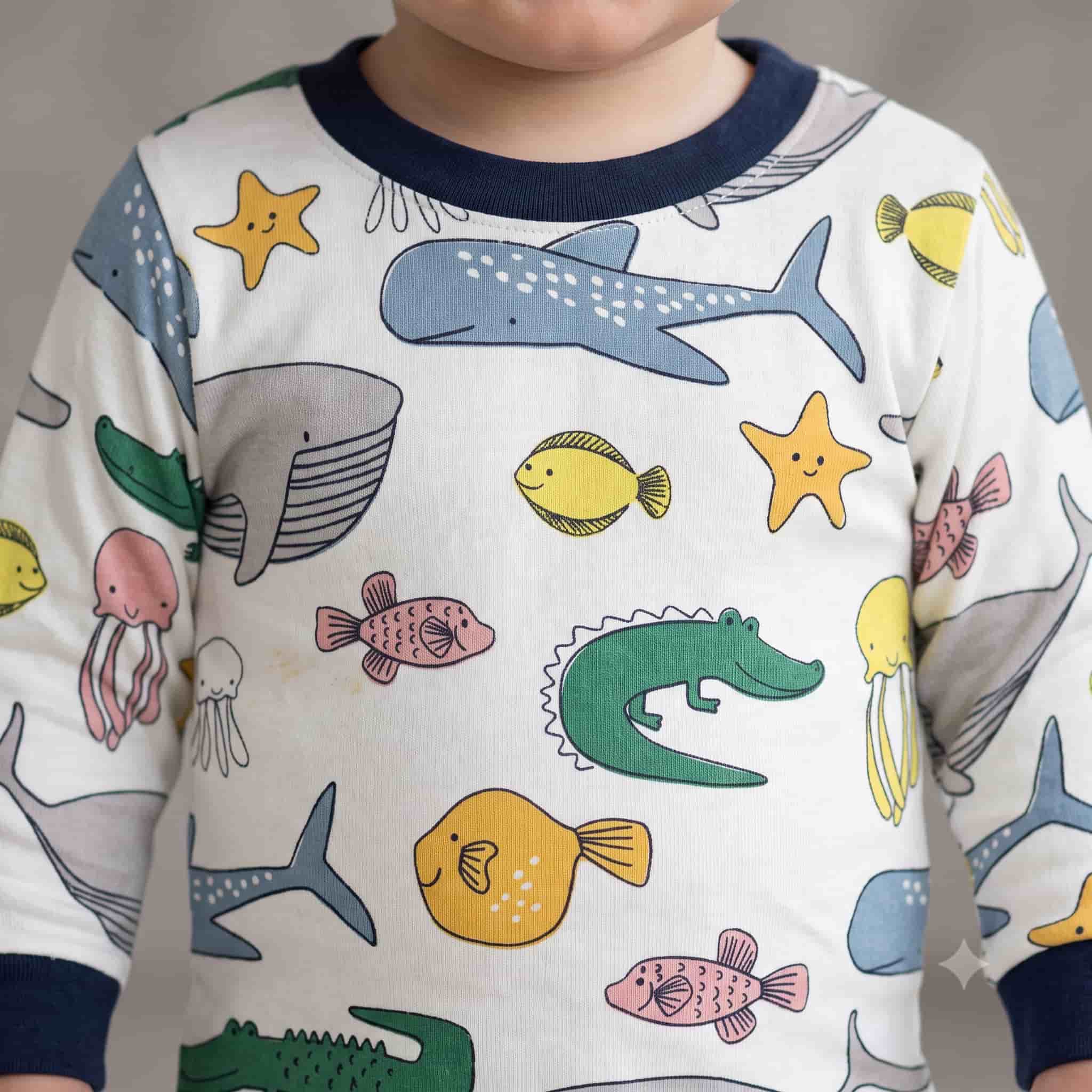 Ocean Fish Baby Boys Full Sleeves Pajama Set – White