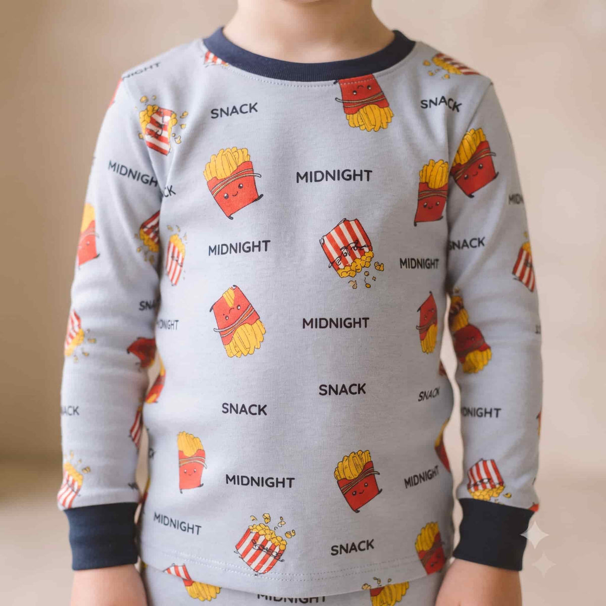Midnight Snack Boys Full Sleeves Pajama Set - Light Grey