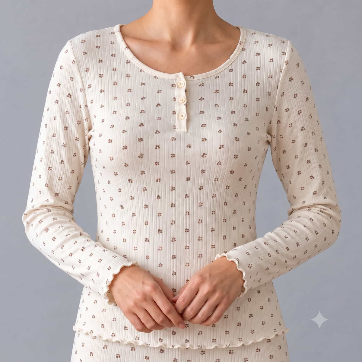 Dainty Bloom Women Full Sleeves Pajama Set – Ivory