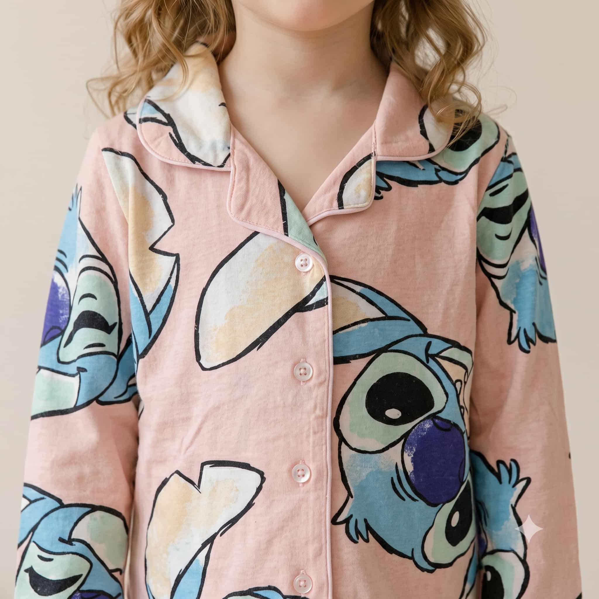 Stitch Girls Full Sleeves Pajama Set – Peach Pink