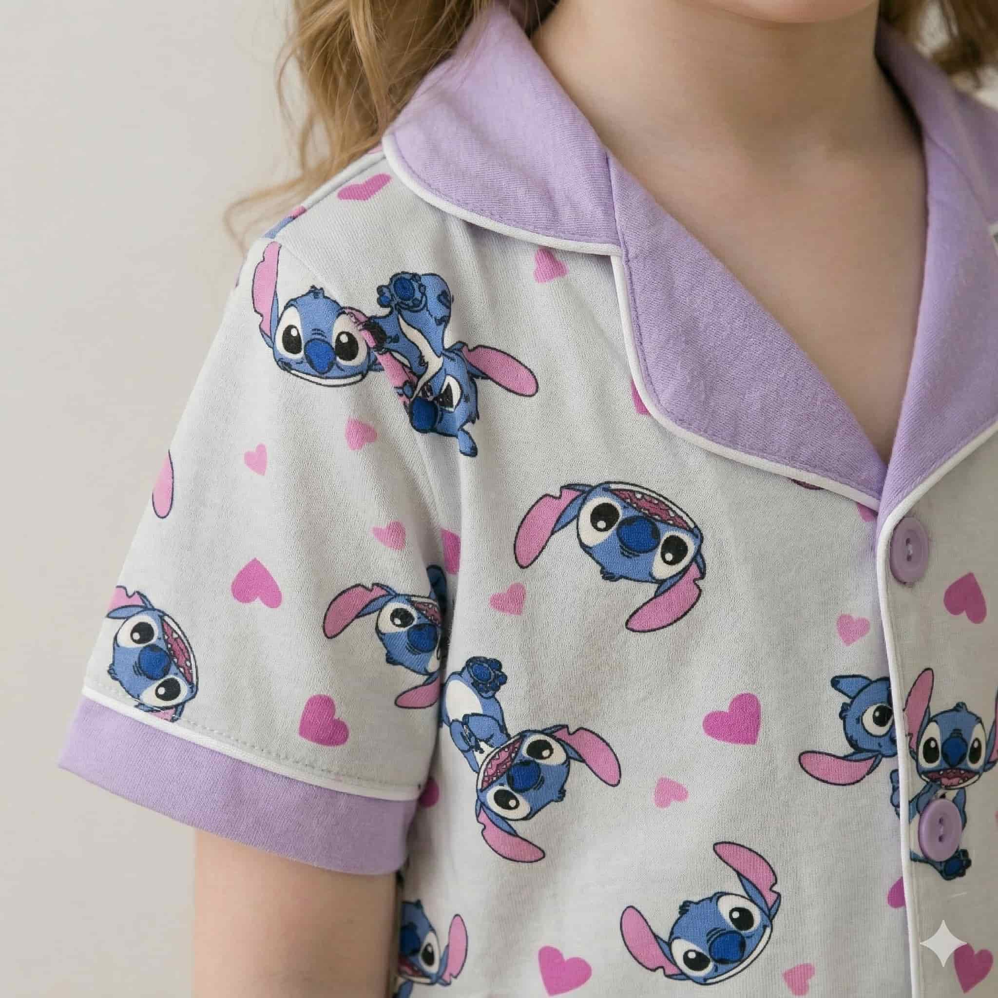 Stitch Girls Half Sleeves Pajama Set - white