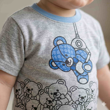 Arcade Bear Catch Half Sleeves Baby Boy Pajama Set - Grey